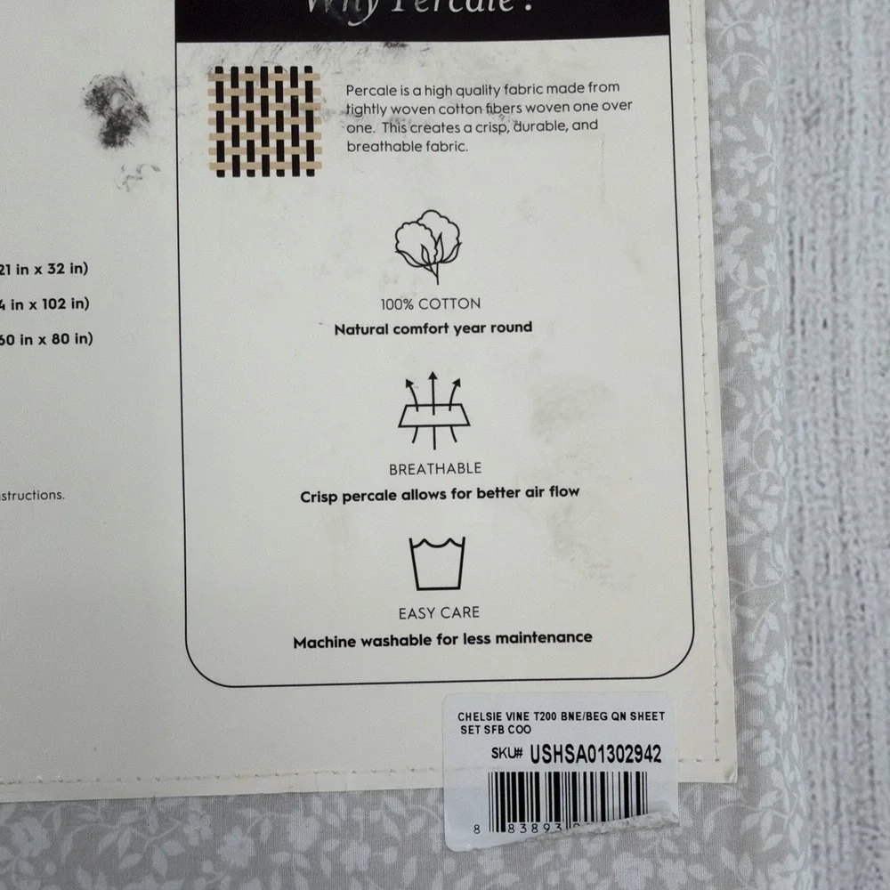 Laura Ashley Sheet Set QUEEN Chelsie Vine Gray White Petite Floral Farmhouse